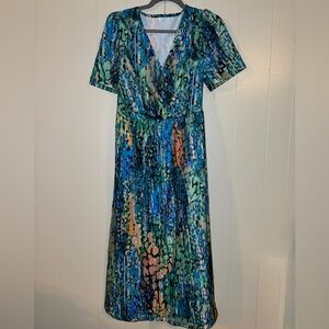 Blue and White Abstract Sleeveless Dress